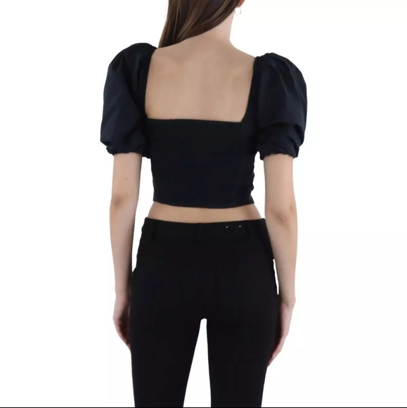 Abercrombie & Fitch Square Neck Ruched Puff Sleeve Top Black Beauty LG NWT - Picture 3 of 6